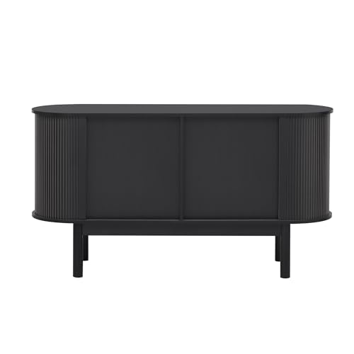 A ALFRESCOOL Sideboard - Kommode mit Lamellen-Optik Schiebetüren - Moderner Retro Look - 2 Einlegeböden & hohe Metallfüße - Eiche Smoked Furniert 140x76x45cm von A ALFRESCOOL