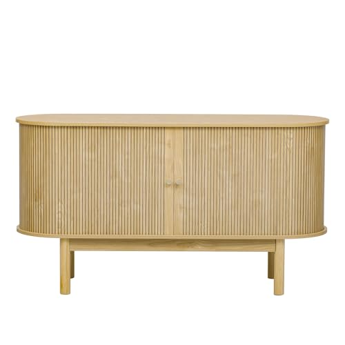 A ALFRESCOOL Sideboard - Kommode mit Lamellen-Optik Schiebetüren - Moderner Retro Look - 2 Einlegeböden & hohe Metallfüße - Eiche Smoked Furniert 140x76x45cm von A ALFRESCOOL