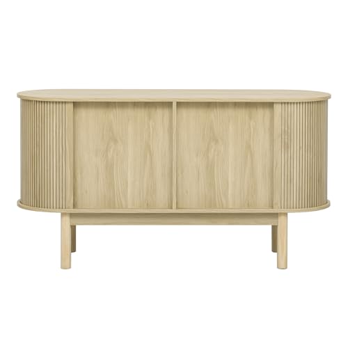 A ALFRESCOOL Sideboard - Kommode mit Lamellen-Optik Schiebetüren - Moderner Retro Look - 2 Einlegeböden & hohe Metallfüße - Eiche Smoked Furniert 140x76x45cm von A ALFRESCOOL
