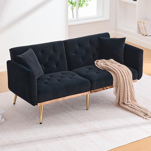 A ALFRESCOOL Sofa 2 Sitzer, Sofa mit Schlaffunktion, Schlafcouch, Dreistufige Verstellbarer Rückenlehne, mit Gepolsterten Sitzkissen für Wohnzimmer, Schlafzimmer 161.97 * 79.98 * 77.97cm (Schwarz) von A ALFRESCOOL