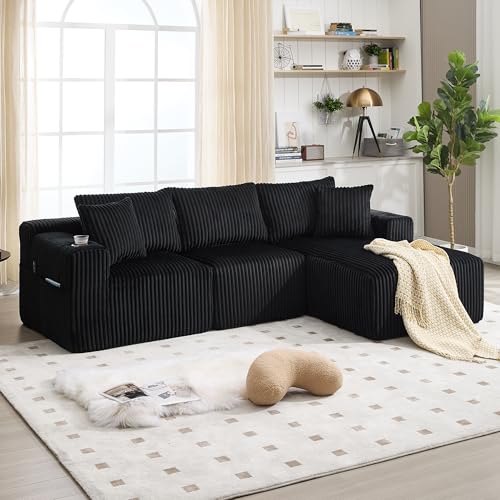 A ALFRESCOOL Sofa 3 Sitzer, Sofa L Form mit Schlaffunktion, Modulares Ecksofa, Weicher Cordbezug, mit 5 Kissen, Seitliche Taschen&Getränkehalter, für Wohnzimmer Apartment, 257 * 160 * 62cm (Schwarz) A ALFRESCOOL Sofa 3 Sitzer, Sofa L Form mit Schlaffunktion, Modulares Ecksofa, Weicher Cordbezug, mit 5 Kissen, Seitliche Taschen&Getränkehalter, für Wohnzimmer Apartment, 257 * 160 * 62cm (Schwarz) von A ALFRESCOOL