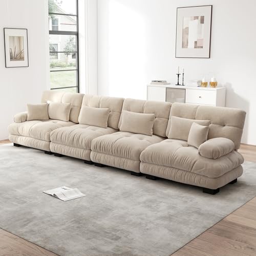 A ALFRESCOOL Sofa mit Schlaffunktion, Sofa 4 Sitzer, Boneless Couch4-Sitzer Modulares Ecksofa mit Tiefensitz, Chenille Schlafsofa Komfortabel Gepolstert für Wohnzimmer, Apartment, Studio Braun von A ALFRESCOOL