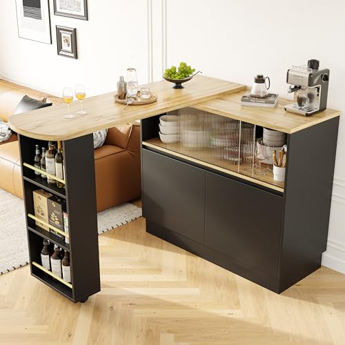 A ALFRESCOOL Um 360° Drehbare Essbar (Hauptkörper 90 x 45 x 100 cm), Schwarzes, Multifunktionales, Drehbares Sideboard mit Ablageflächen und Glas, Geeignet für Küchen und Restaurants von A ALFRESCOOL