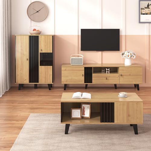 A ALFRESCOOL Wohnzimmermöbel Set 3-teilig – Couchtisch, TV-Schrank & Sideboard – modernes Design in Holz und Schwarz – Viel Stauraum, stilvolle Eleganz für jedes Zuhause von A ALFRESCOOL