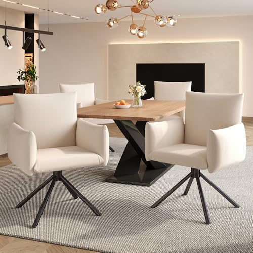 A ALFRESCOOL Zwei Esszimmerstühle Set, Gepolsterter Sessel mit 4 Metallbeinen, 360°Lässiger Drehstuhl, Wohnzimmer Schlafzimmerstuhl, Arbeits- und Schreibtischstuhl, Lordosenstütze, Leinen（Grau） von A ALFRESCOOL