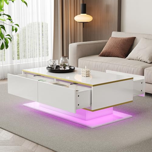 Couchtisch mit Schubladen, Wolkenförmiger Couchtisch mit Offenen Ablagefächern, Hochwertige Materialien, 97 * 45 * 43,5cm (Weiß) (Weiß) von A ALFRESCOOL