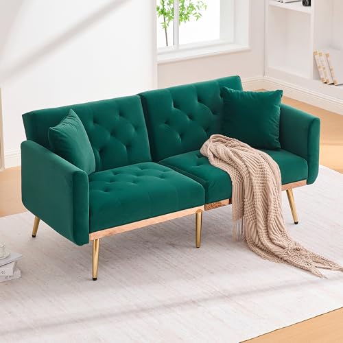 Sofa 2 Sitzer, Sofa mit Schlaffunktion, Schlafcouch, Dreistufige Verstellbarer Rückenlehne, mit Gepolsterten Sitzkissen für Wohnzimmer, Schlafzimmer 161.97*79.98*77.97cm (Smaragdgrün) von A ALFRESCOOL