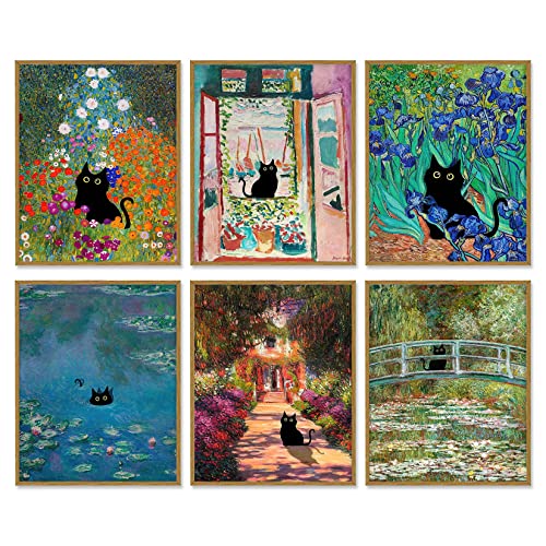 A ART·ZONE Katze Poster 8x10 Zoll Leinwanddrucke ungerahmt Satz von 6 Lustige Poster Van Gogh Kunstdrucke auf Leinwand Badezimmer Wandkunst Kat Dekor von A ART·ZONE