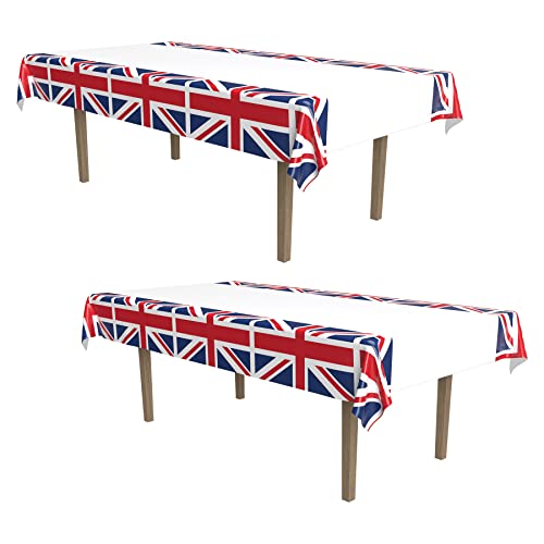 A Beistle Creation 54747 Rechteckige Tischdecke aus Kunststoff mit Union Jack-Design Britisches Partyzubehör, Sherlock Holmes Dekorationen, rot/weiß/blau von Beistle