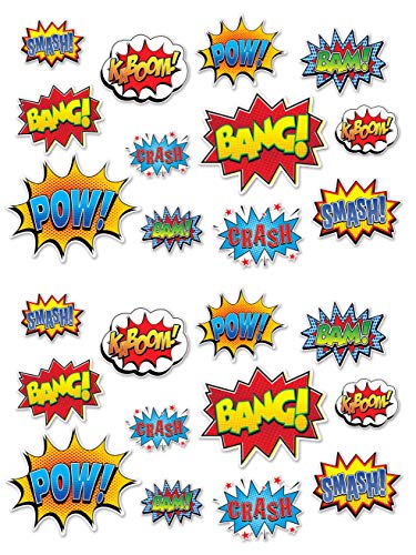Beistle 24 Piece Paper Hero Theme Sign Cut Outs 59902, 12-teiliges Helden-Action-Schild-Ausschnitte, 15,2 cm bis 31,8 cm, Papier, Mehrfarbig von Beistle
