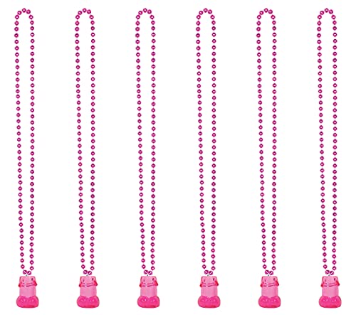 Beistle 54634 6 Stück Halsketten – Perlen mit Willie Schnapsglas 28,3 g 83,8 cm Pink / Kirschrot von Beistle