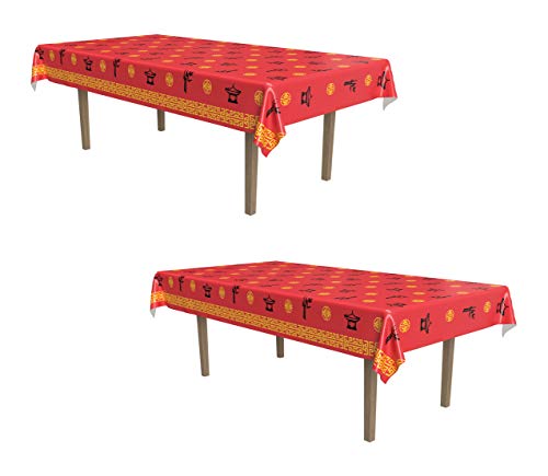 Beistle 59966 Tischdecken aus Kunststoff, rechteckig, asiatisches Design, für chinesisches Neujahr, Partygeschirr, Mehrfarbig, 2 Stück von Beistle