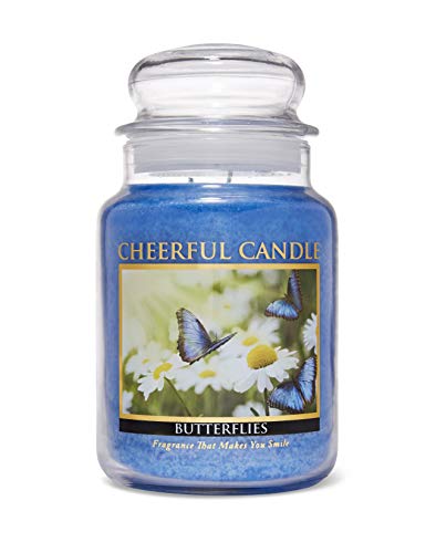 A Cheerful Giver Duftkerze im Glas, Schmetterlingsmotiv, 680 ml, Blau von A Cheerful Giver