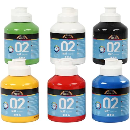 A-Color Acrylfarbe Primärfarben Sortiment Matt 32132 von Creativ Company - Farbschule Sortiment zur Acrylmalerei und für Acrylbilder. 6 x 500 ml. von Creative Company