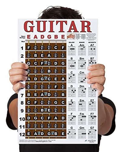 A New Song Music Laminiertes Gitarren-Akkord & Griffbrett Note Chart Anleitung Easy Poster für Anfänger Akkorde & Noten 27,9 x 43,2 cm von A New Song Music