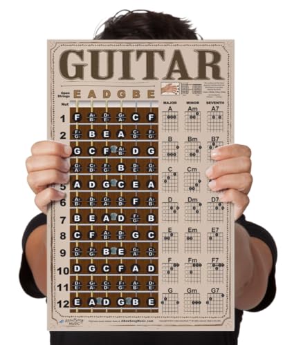 Laminierte Gitarre im amerikanischen Stil Griffbrett Noten & einfache Anfänger-Akkorddiagramm Lehrposter A New Song Music 28,9 x 43,2 cm von A New Song Music