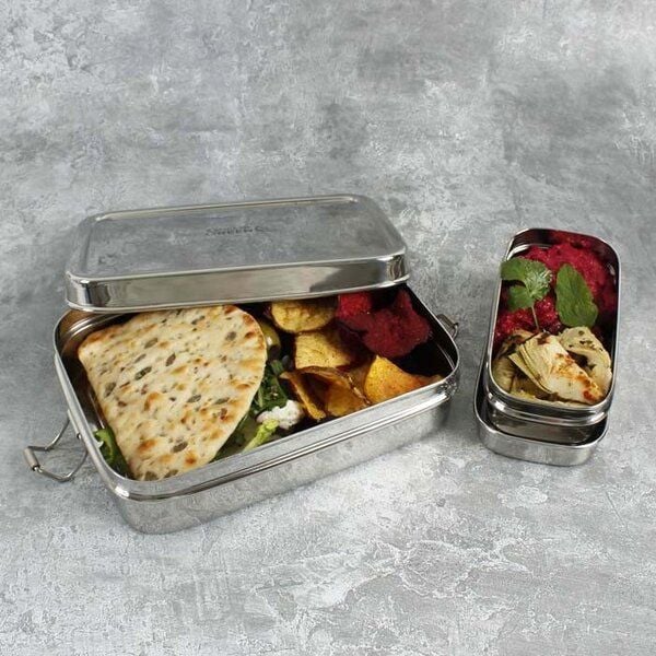 A Slice of Green Edelstahl Lunchbox Groß plus Mini (18 x 13 x 4,5 cm) von A Slice of Green