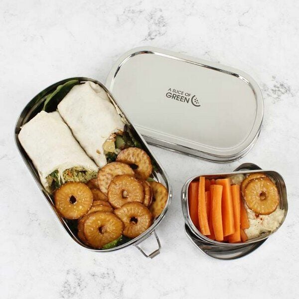 A Slice of Green Edelstahl Lunchbox Oval – inkl. Minibox (19×10,5x5cm) von A Slice of Green