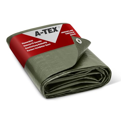 A-TEX® Abdeckplane 140g/m² (Grün, 8 x 14 m) | Verschiedene Stärken, Größen und Farben wählbar | Plane mit Ösen | Gewebeplane Gartenplane Zelt Holzplane | wasserdicht| reißfest | UV-stabilisiert von A-TEX
