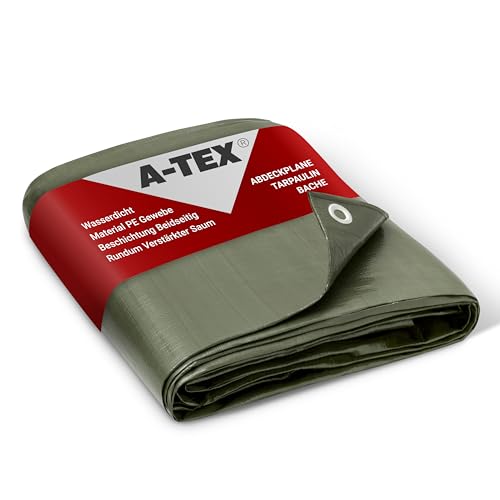 A-TEX® Abdeckplane 180 g/m² (8 x 12 m Grün) | Verschiedene Stärken, Größen und Farben wählbar | Plane mit Ösen | Gewebeplane Gartenplane Schutzplane | wasserdicht | reißfest | UV-stabilisiert von A-TEX