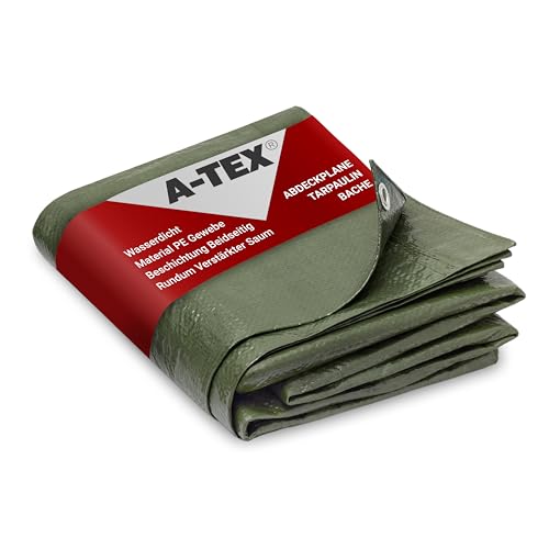 A-TEX® Abdeckplane 90g/m² (Grün 10 x 15 m) | Verschiedene Stärken, Größen und Farben wählbar | Plane mit Ösen | Gewebeplane Gartenplane Holzplane Schutzplane | wasserdicht | reißfest | UV-stabilisiert von A-TEX