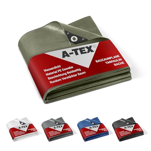 A-TEX® Bauzaunplane 140g/m² (Grün, 1,76 x 3,41 m) I Größen & Farben wählbar I Für Standardmaß Bauzaun I Wasserdicht & Blickdicht I Abdeckplane m. Ösen I Reißfest | UV-stabilisiert von A-TEX