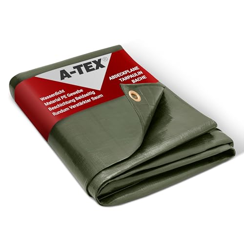 A-TEX® Abdeckplane 260g/m² (Grün, 6 x 10 m) | Verschiedene Stärken, Größen und Farben wählbar | Plane mit Ösen | Gewebeplane Gartenplane BAU Zelt Holzplane | wasserdicht | reißfest | UV-stabilisiert von A-TEX