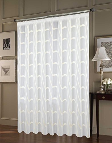 A-TEXTILE-24 Maßgeschneiderte weiße Scherli Voile Store Gardine “Wave“, Gardinen nach Mass, inklusive Kräuselband (Universalband), Höhe 90 – 295 cm, Breite 1 –12 Meter (Gold, 245 x 400 cm/HxB) von A-TEXTILE-24