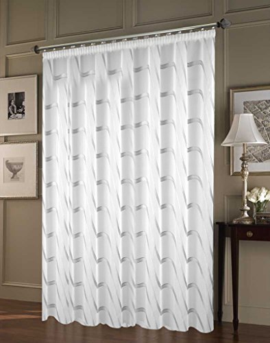 A-TEXTILE-24 Maßgeschneiderte weiße Scherli Voile Store Gardine “Wave“, Gardinen nach Mass, inklusive Kräuselband (Universalband), Höhe 90 – 295 cm, Breite 1 –12 Meter (Silber, 240 x 300 cm/HxB) von A-TEXTILE-24