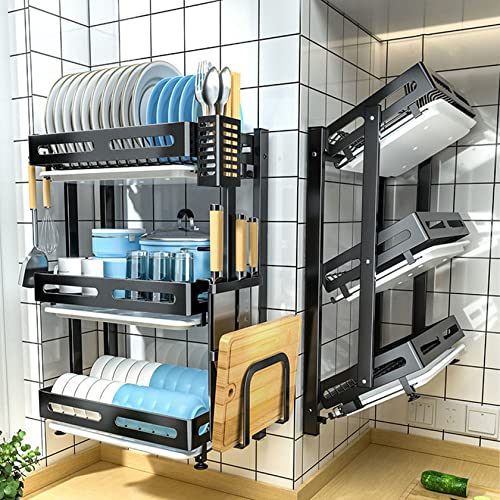 Abtropfgestell Geschirr, 304 Edelstahl Geschirrabtropfgestell Wandmontage / Arbeitsplatte Geschirrtrockner Klappbar Geschirrkorb mit Abtropfgitter, Besteckhalter, Schneidebrett-Rack, Haken, Schwarz Abtropfgestell Geschirr, 304 Edelstahl Geschirrabtropfgestell Wandmontage / Arbeitsplatte Geschirrtrockner Klappbar Geschirrkorb mit Abtropfgitter, Besteckhalter, Schneidebrett-Rack, Haken, Schwarz von A TING