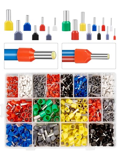 A aBlumen Twin Aderendhülsen Set 0,3-16 mm² Doppelt Aderendhülsen Sortiment Set 1200stk mit Adernhülsenbox Isoliert Zwillingaderendhülsen und Einzeilige Aderendhülsen von A aBlumen