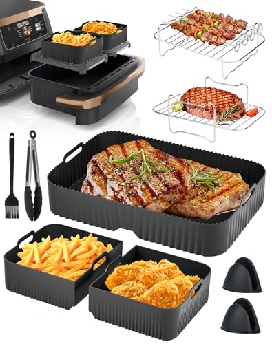 Airfryer Zubehör für Ninja Foodi Flexdrawer AF500EU 10.4 L, Heißluftfritteuse Zubehör 1×10.4L und 2×5.2L Silikonform für Ninja AF500EU Zubehör Airfryer Silikon Einsatz für Ninja AF500DE Flexdrawer von A aBlumen