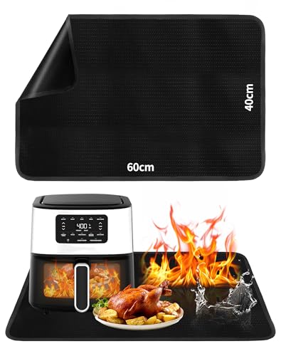 Feuerfeste Unterlage Hitzeschutzmatte 60x40cm, Feuerschutzmatte, Feuerfeste Silikonmatten Rutschfest Wasserdicht für Mikrowelle Airfryer Kaffeemaschine Hitzebeständige Matte Unterlage für Luftfritteus von A aBlumen