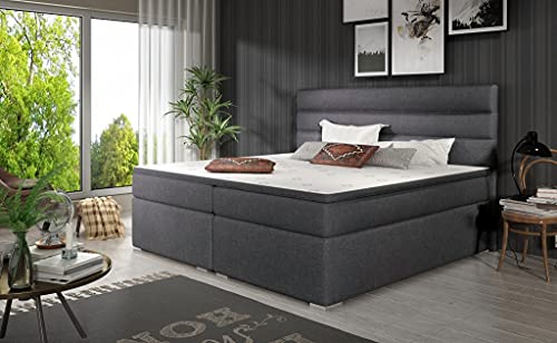 A-dekor home Boxspringbett ALPI Hotelbett, kontinentales Bett,140/160/180x200cm,Grau/Schwarz/Weiß/Blau/Grün, Bettkasten, Bonell Matratze, Topper (160 x 200 cm, Sawana 05 Dunkelgrau) von A-dekor home