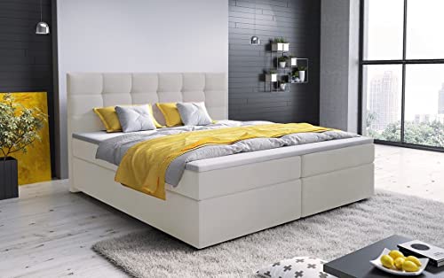 A-dekor home Boxspringbett Fenix Hotelbett, kontinentales Bett, Designerbett, 140/160/180x200cm, viele Farbvarianten, Zwei Bettkasten, Bonell Matratze, Topper (Cosmic 10 Creme, 160 x 200 cm) von A-dekor home