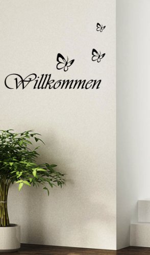 A&D design Deutschland WANDTATTOO Sprüche/Zitate ***Augenblicke & Momente*** (Willkommen inkl. 3 Schmetterlinge) (60cm + 3 Schmetterlinge) von A&D design Deutschland