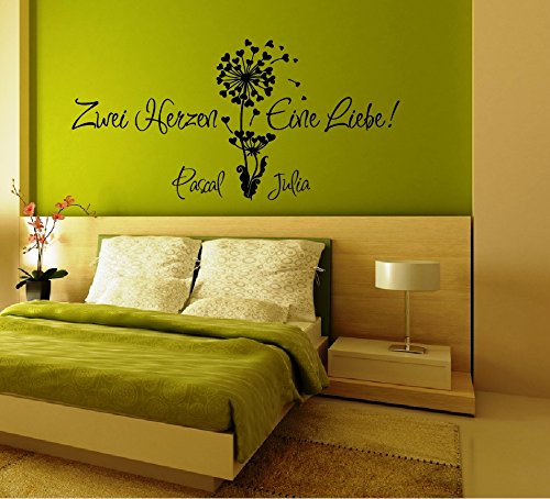 WANDTATTOO Sprüche/Zitate ***Zwei Herzen - Eine Liebe + Wunschnamen*** mit Motiv,-Farb.- und Größenauswahl! (Zwei Herzen - Eine Liebe, 100cm) von A&D design Deutschland