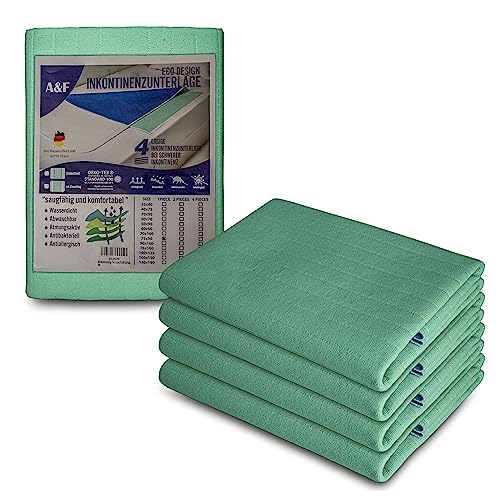 A&F Inkontinenzauflage 100x135 (4er Pack) - 4 Schichten - Bis 26280ml/m² Saugkraft -Krankenunterlage waschbar - Inkontinenzunterlage waschbar - Matratzenauflage geeignet für Erwachsene Bett von A&F