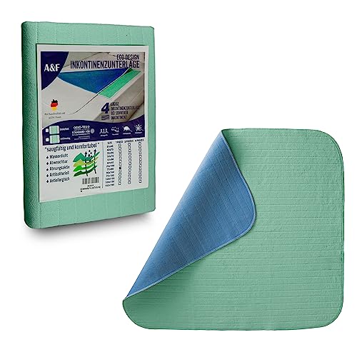 A&F Inkontinenzauflage 100x150 (1er Pack) - 4 Schichten - Bis 26280ml/m² Saugkraft -Krankenunterlage waschbar - Inkontinenzunterlage waschbar - Matratzenauflage geeignet für Erwachsene Bett von A&F