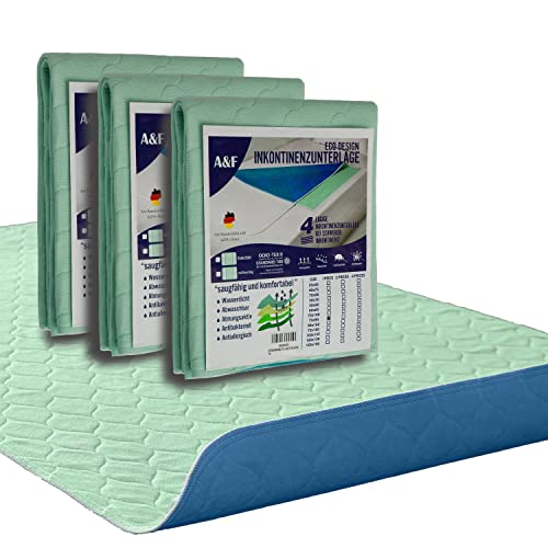 A&F Inkontinenzauflage 75x90 (3er Pack)-4 Schichten-Bis 26280ml/m² Saugkraft-Krankenunterlage waschbar-Inkontinenzunterlage waschbar-Matratzenauflage für Babybett und Kinderbett (75x90 (3 er )) von A&F