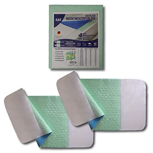 A&F Inkontinenzauflage 75x90 (4er Pack) - 4 Schichten - Bis 26280ml/m² Saugkraft -Krankenunterlage waschbar - Inkontinenzunterlage waschbar - Matratzenauflage geeignet für Erwachsene Bett von A&F