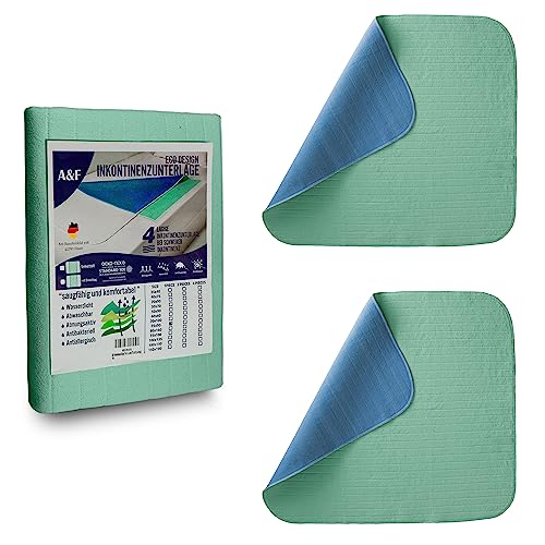 A&F Inkontinenzauflage 90x160 (2er Pack) - 4 Schichten - Bis 26280ml/m² Saugkraft -Krankenunterlage waschbar - Inkontinenzunterlage waschbar - Matratzenauflage geeignet für Erwachsene Bett von A&F