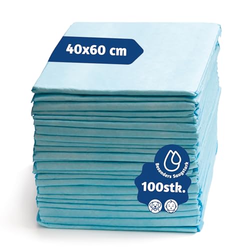 A&G-heute 100 Stück 40 x 60 cm 6-lagig Zellstoff Krankenunterlagen | Saugleistung 235 ml Blau | Baby PIPI Matte Wickelauflage | Inkontinenzunterlagen Einmal-Unterlagen | Puppy Pads Trainingspads von A&G-heute