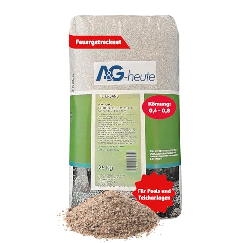 A&G-heute Min2C 25kg Filtersand Pool Körnung 0,4-0,8 mm Poolfilter Teichfilter Quarzsand für Sandfilteranlagen Feuergetrocknet Natur von A&G-heute