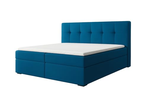 A&J MöbelLand Polsterbett 120x200 mit Bettkasten und Lattenrost – REF, Bett mit Matratze H4 und Stauraum in Blau von A&J MÖBELLAND GMBH