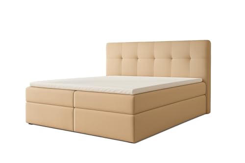 A&J MöbelLand Polsterbett 140x200 mit Bettkasten und Lattenrost – REF, Bett mit Matratze H2 und Stauraum in Beige von A&J MÖBELLAND GMBH