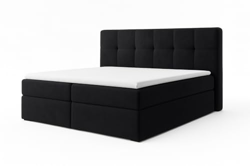 A&J MöbelLand Polsterbett 180x200 mit Bettkasten und Lattenrost – REF, Bett mit Matratze H2 und Stauraum in Schwarz von A&J MÖBELLAND GMBH