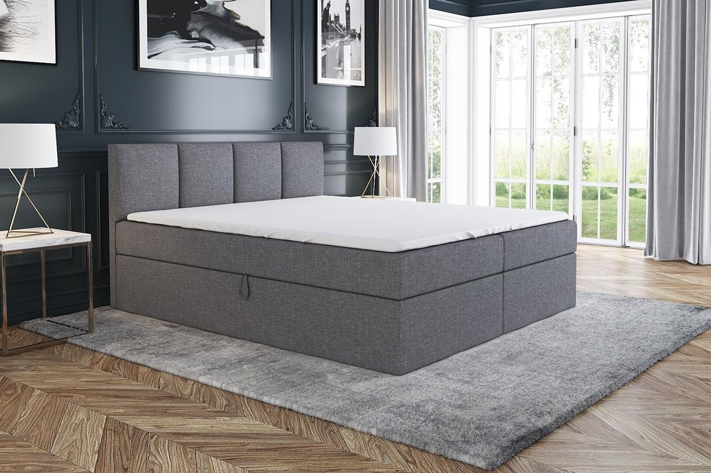 A&J MöbelLand GmbH Boxspringbett ABI mit 2 Bettkästen, Bonell-Matratze und Topper. von A&J MöbelLand GmbH