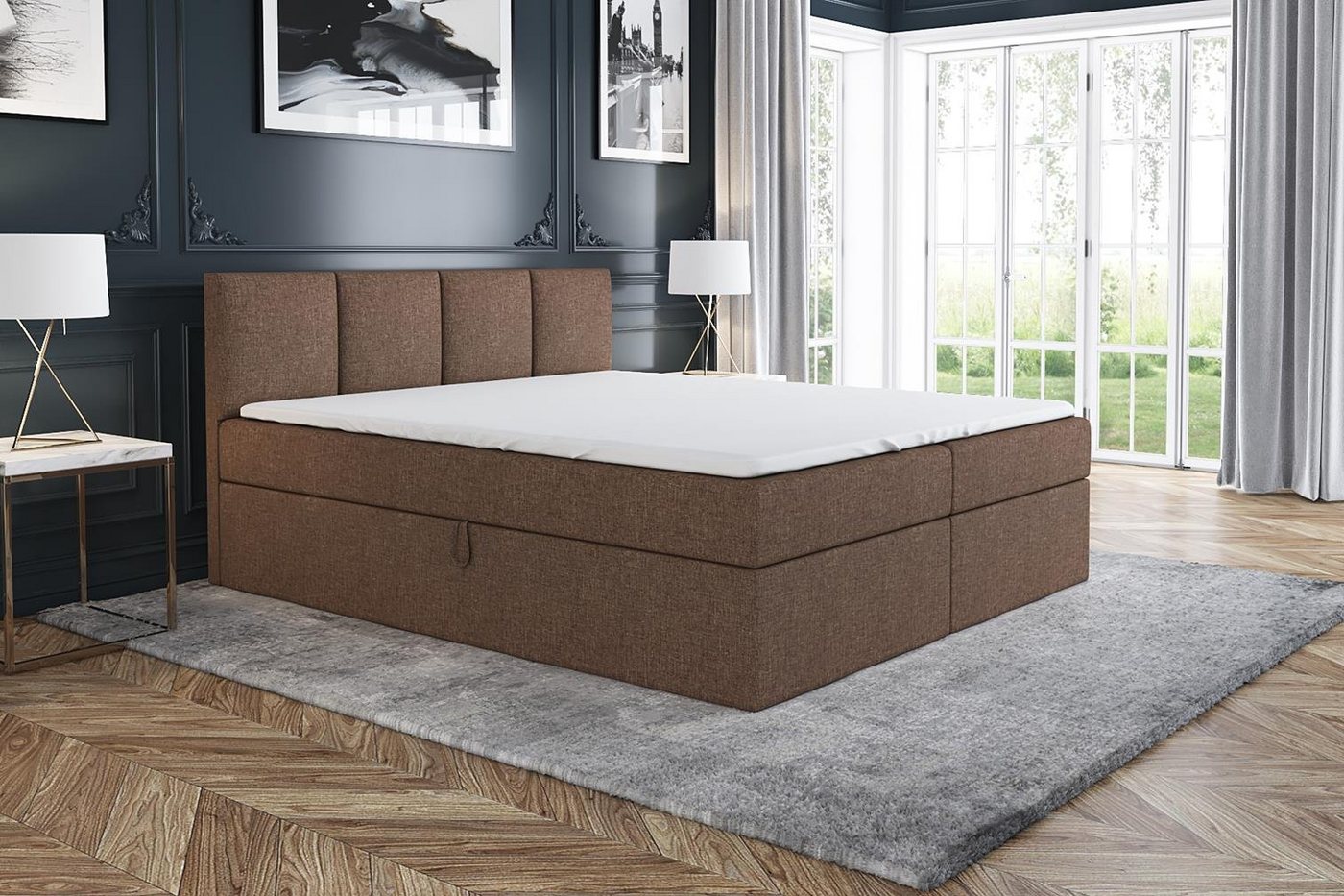 A&J MöbelLand GmbH Boxspringbett ABI mit 2 Bettkästen, Bonell-Matratze und Topper. von A&J MöbelLand GmbH