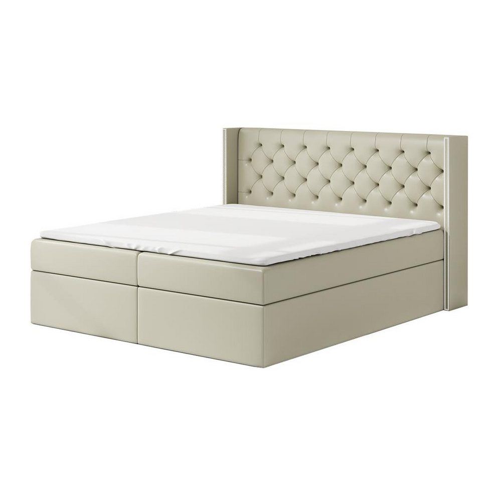 A&J MöbelLand GmbH Boxspringbett ASTA mit 2 Bettkästen, Bonell-Matratze und Topper. (Boxspringbett mit Bettkasten und gepolstertem Kopfteil. Inclusive Topper !, TOP ANGEBOT), Länge 208 cm Höhe 106 cm von A&J MöbelLand GmbH